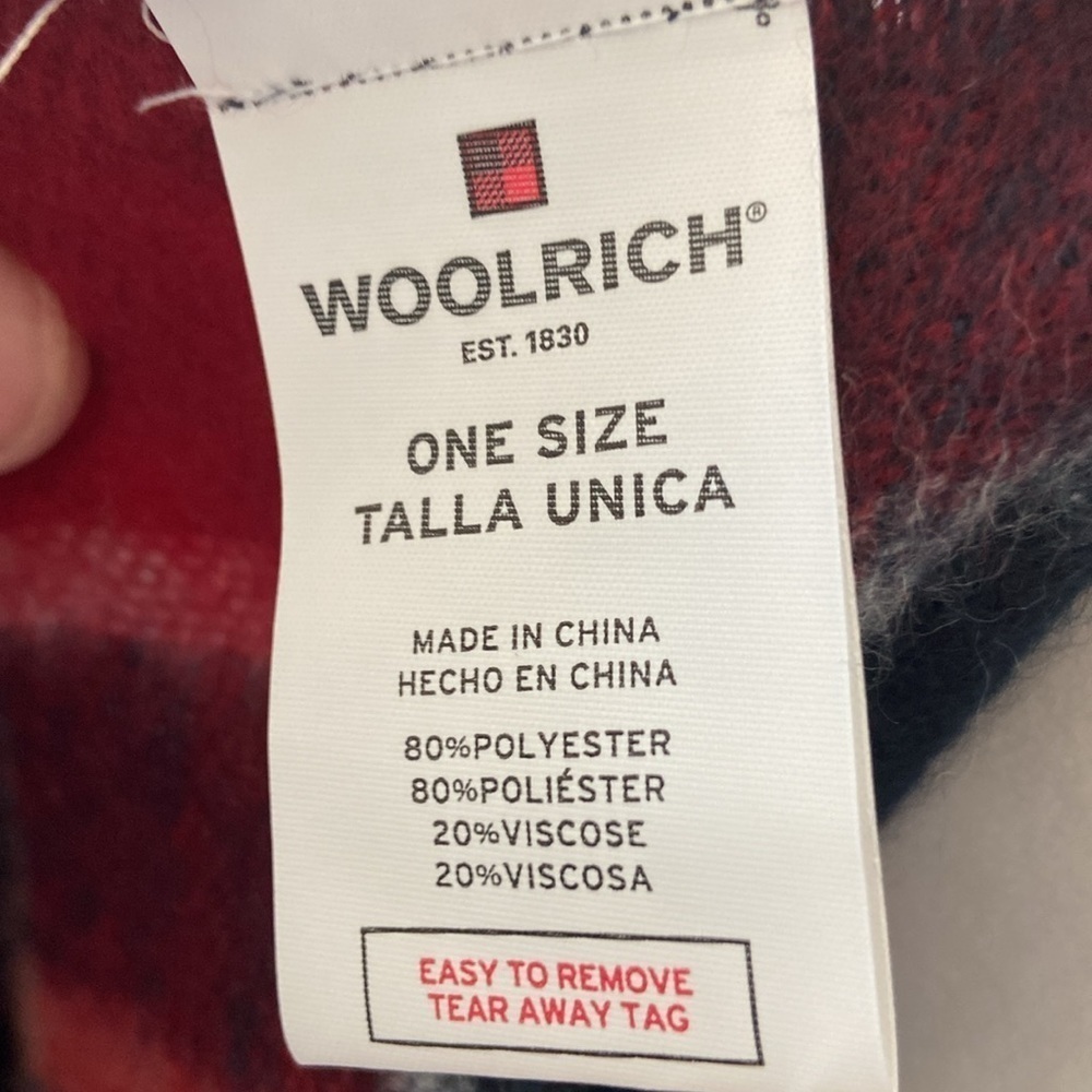 Woolrich Navy, Red, White Plaid Flannel Fringe Poncho Wrap - One Size - Picture 5 of 6